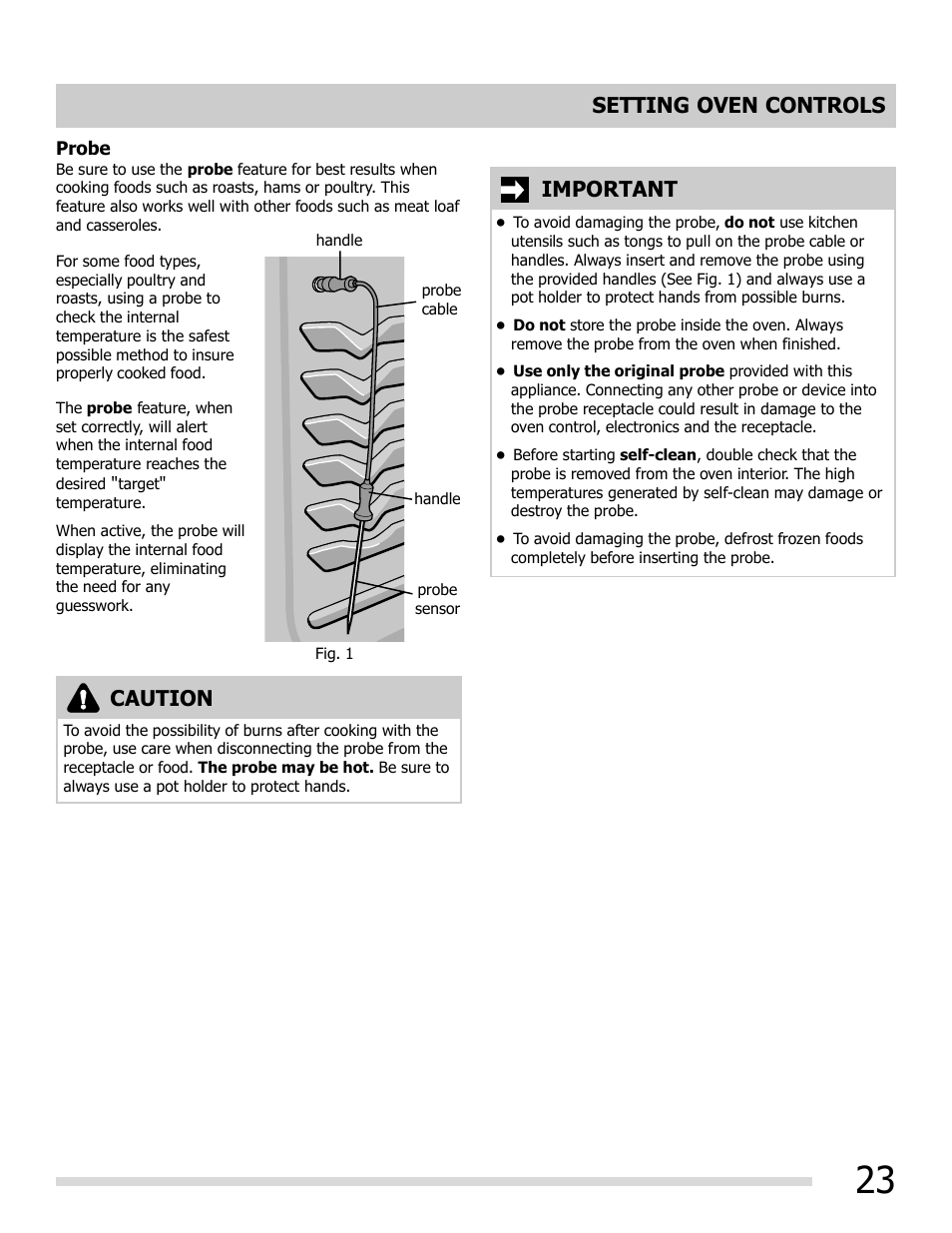 Setting oven controls, Important, Caution | FRIGIDAIRE FGEF3055MF User Manual | Page 23 / 44