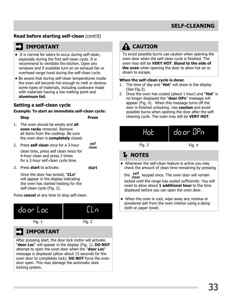 Important, Caution, Self-cleaning | FRIGIDAIRE FGEF3055MF User Manual | Page 33 / 44