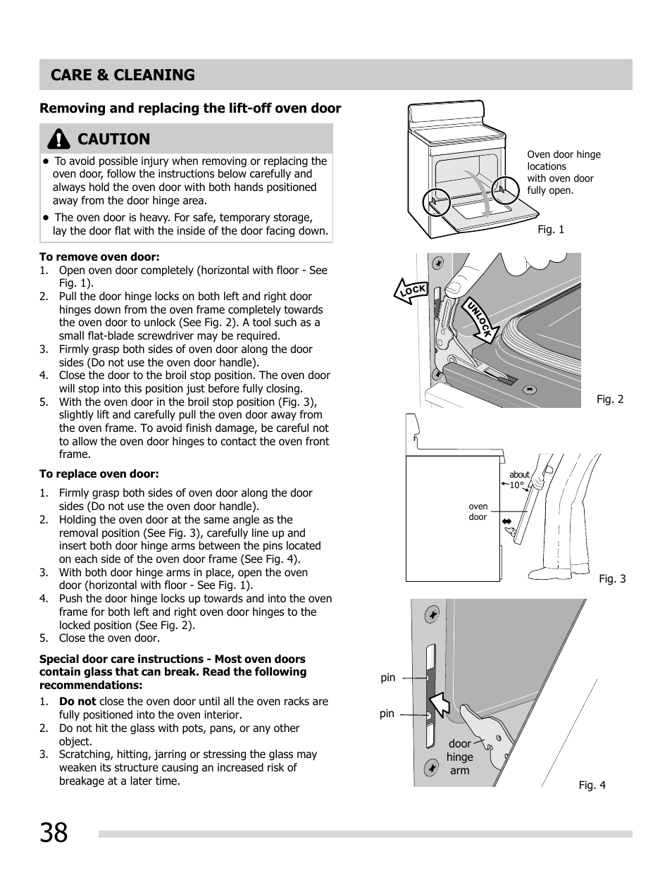 Care & cleaning, Caution | FRIGIDAIRE FGEF3055MF User Manual | Page 38 / 44