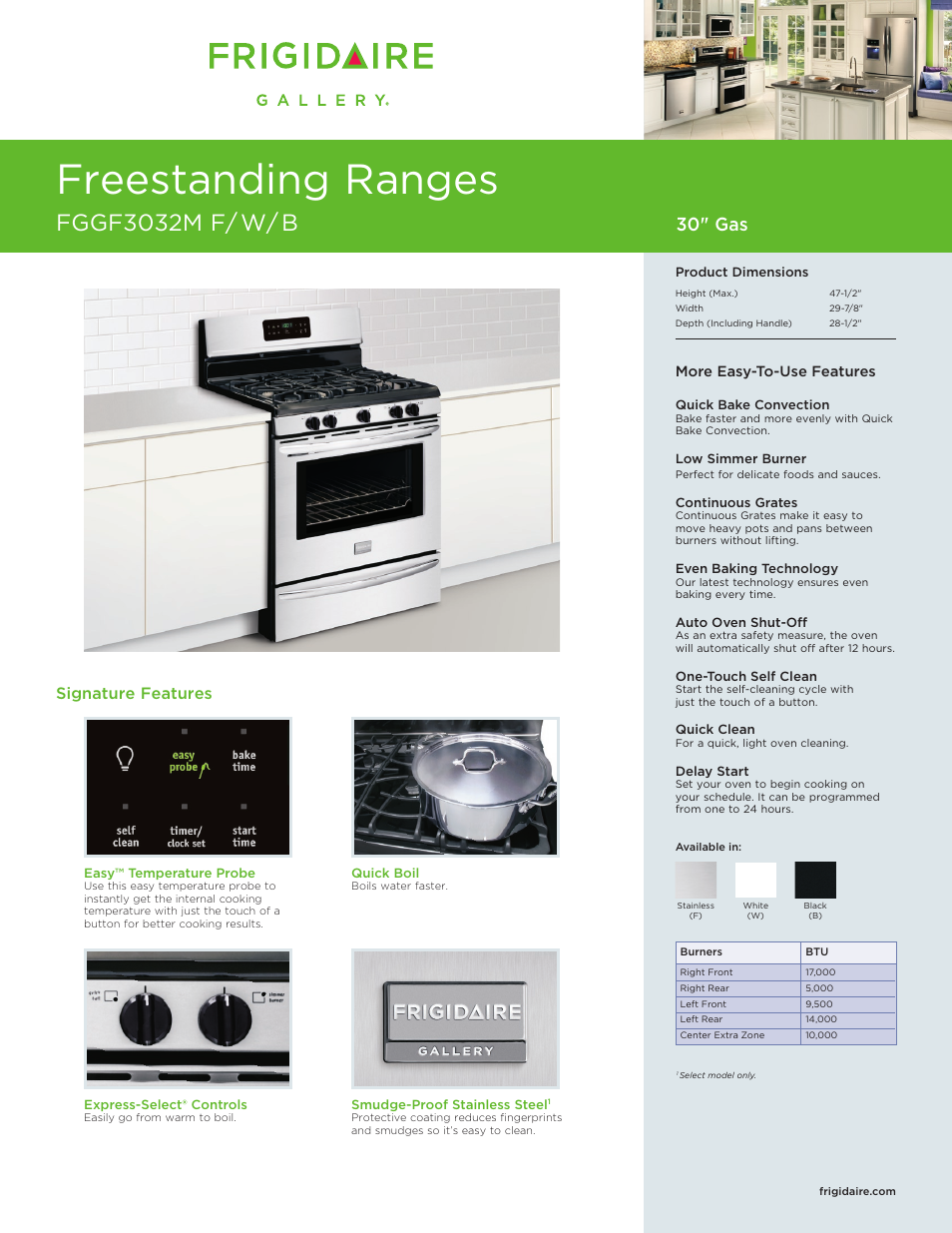 FRIGIDAIRE FGGF3032MW User Manual | 5 pages
