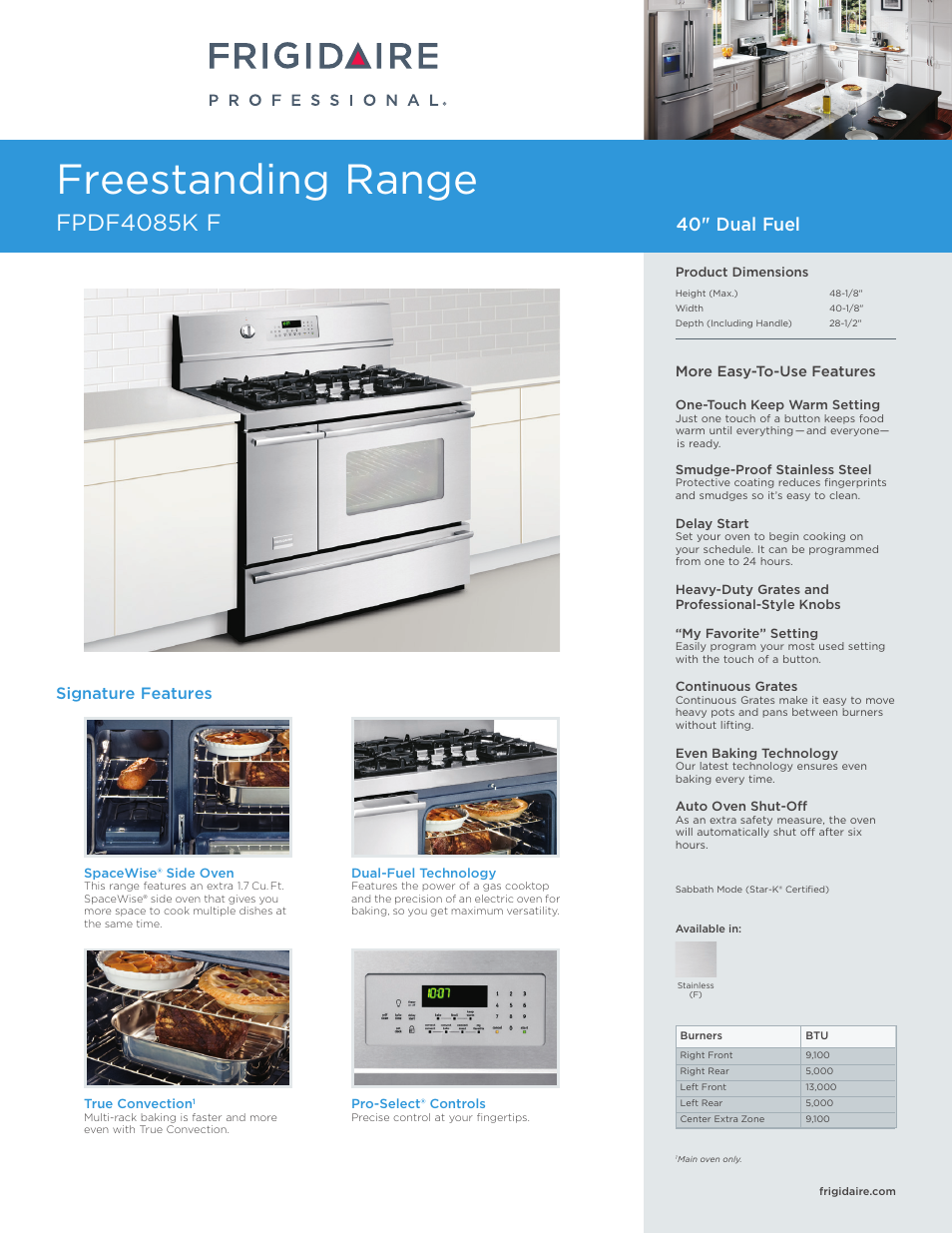 FRIGIDAIRE FPDF4085KF User Manual | 7 pages