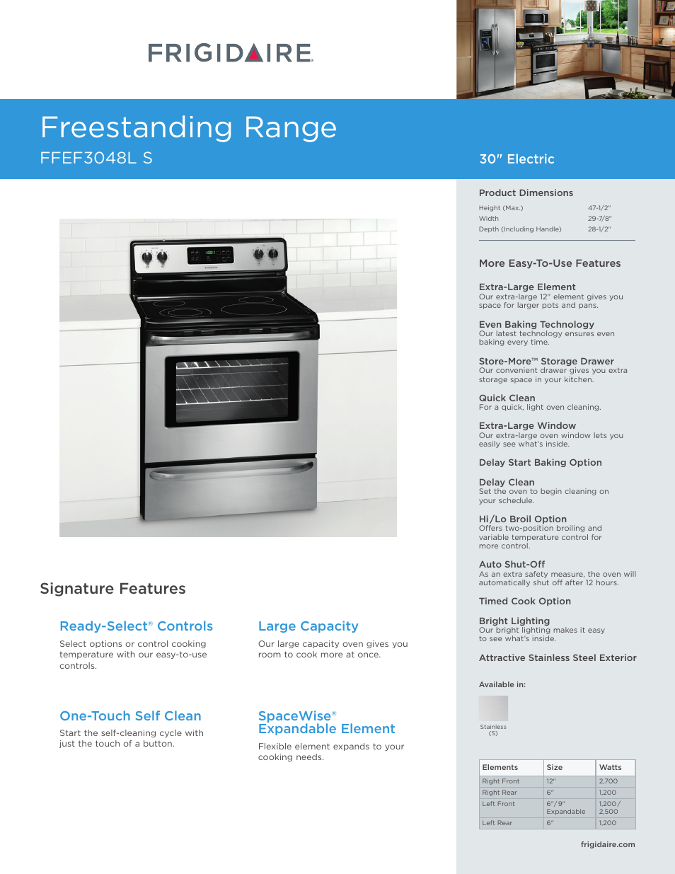 FRIGIDAIRE FFEF3048LS User Manual | 7 pages