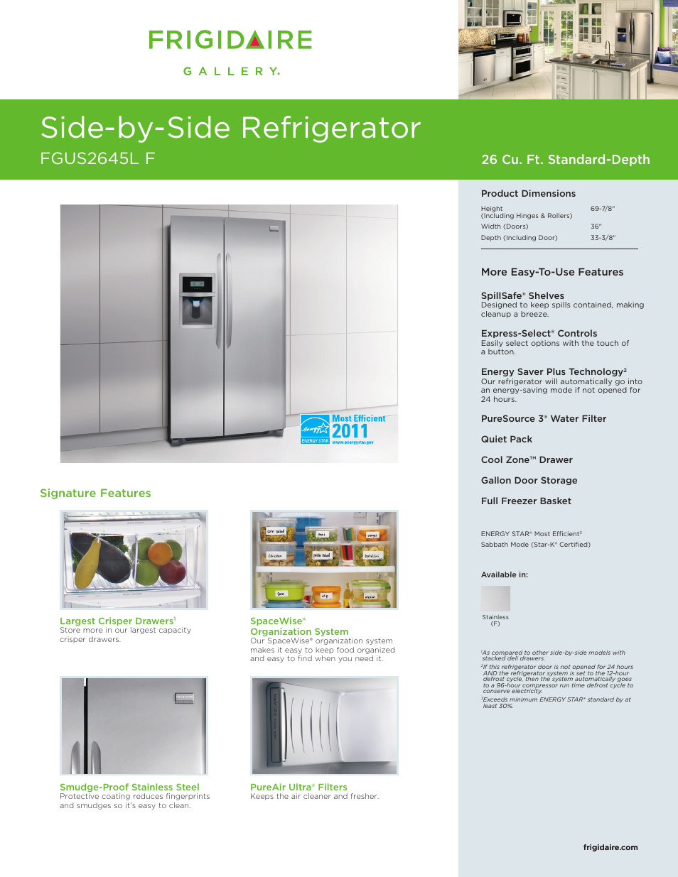 FRIGIDAIRE FGUS2645LF User Manual | 4 pages