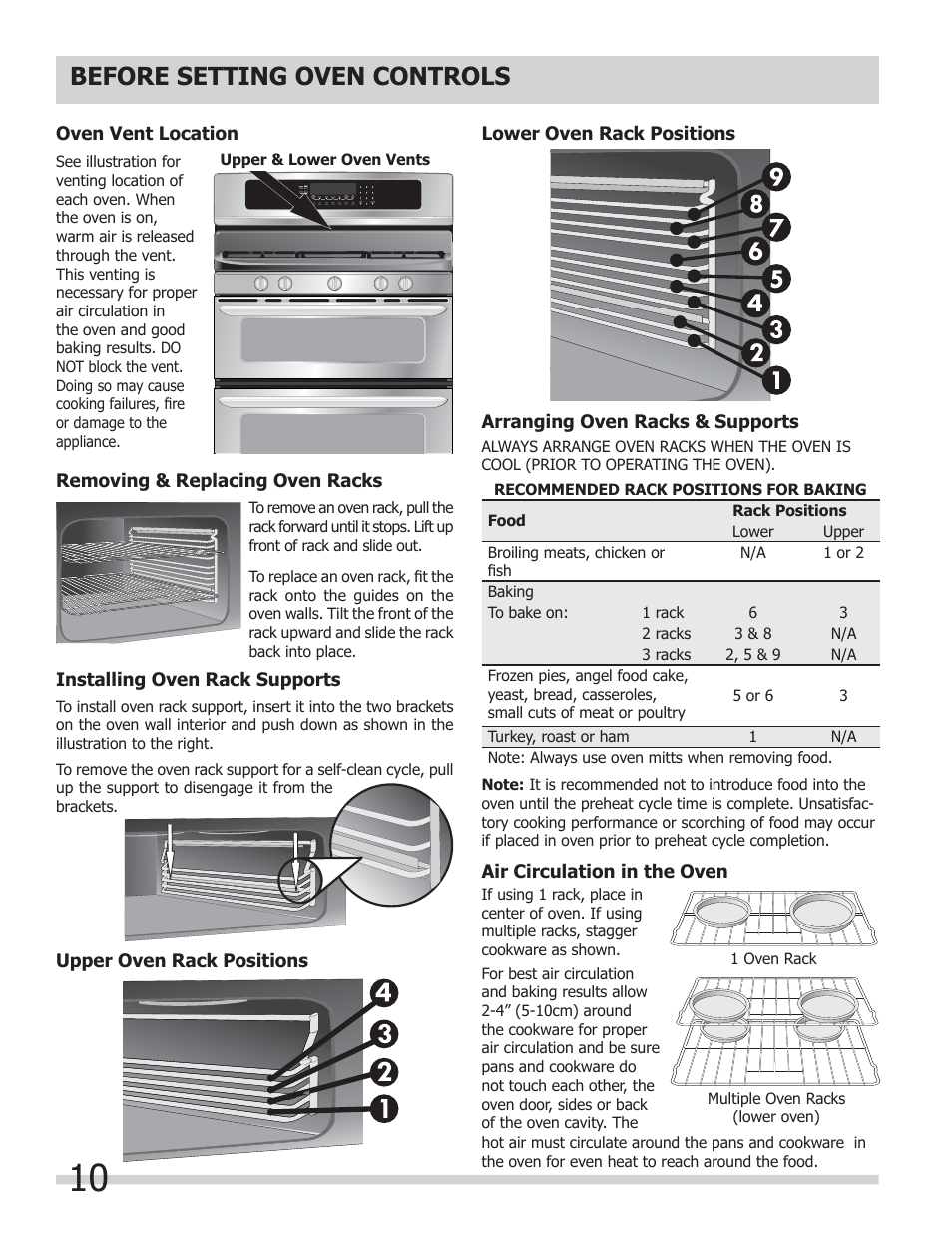 Before setting oven controls | FRIGIDAIRE FGGF304DLB User Manual | Page 10 / 36