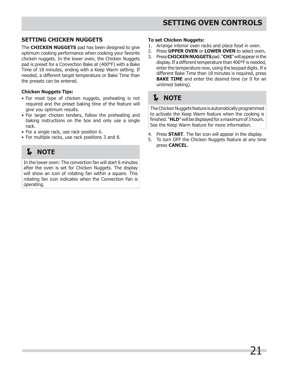 Setting oven controls | FRIGIDAIRE FGGF304DLB User Manual | Page 21 / 36