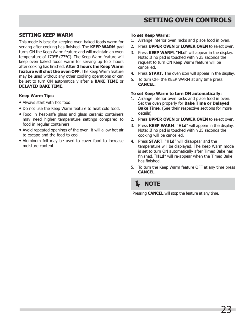 Setting oven controls | FRIGIDAIRE FGGF304DLB User Manual | Page 23 / 36