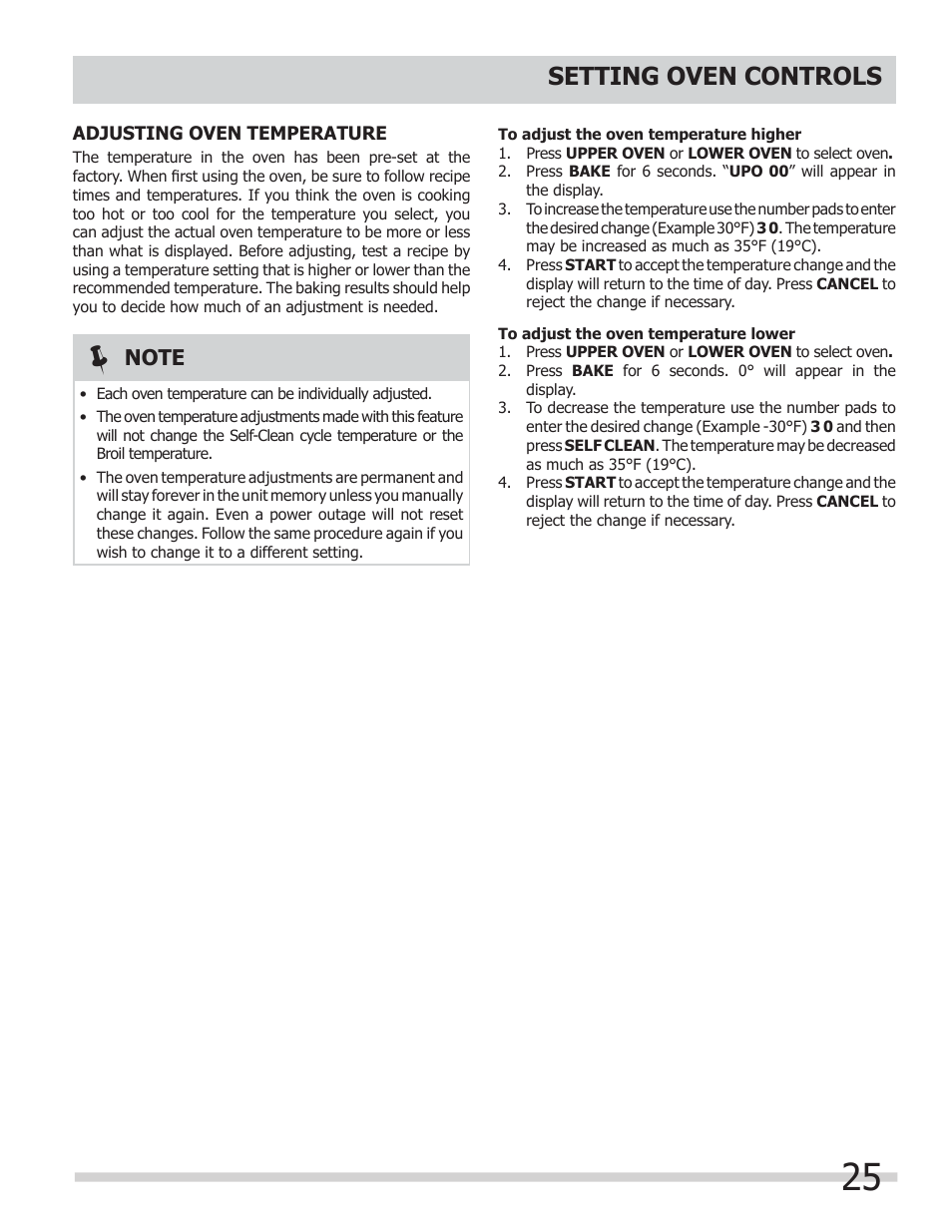 Setting oven controls | FRIGIDAIRE FGGF304DLB User Manual | Page 25 / 36