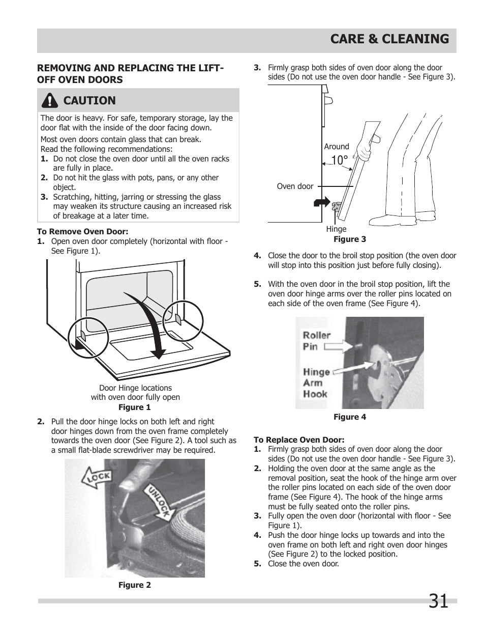 Care & cleaning, Caution | FRIGIDAIRE FGGF304DLB User Manual | Page 31 / 36