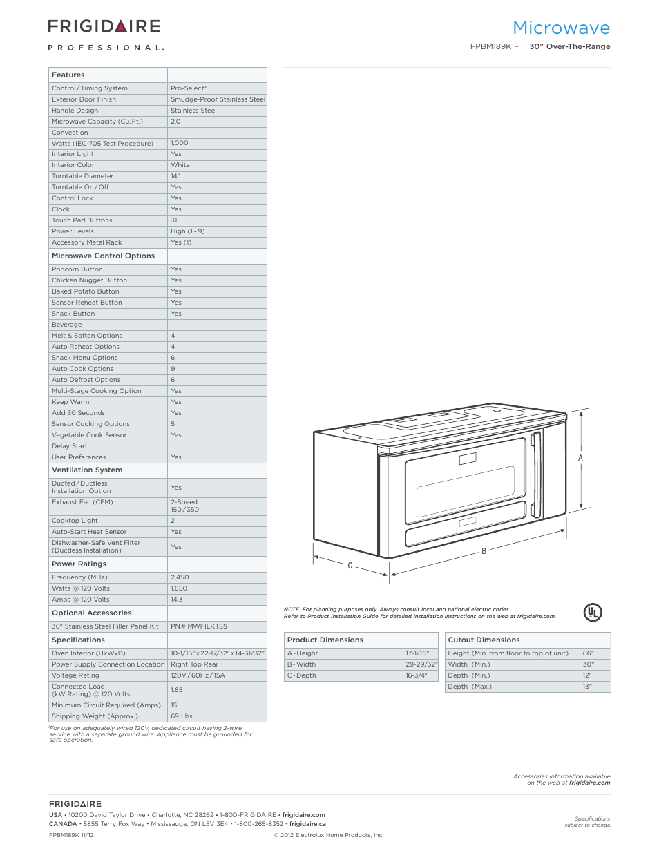 Microwave | FRIGIDAIRE FPBM189KF User Manual | Page 2 / 7