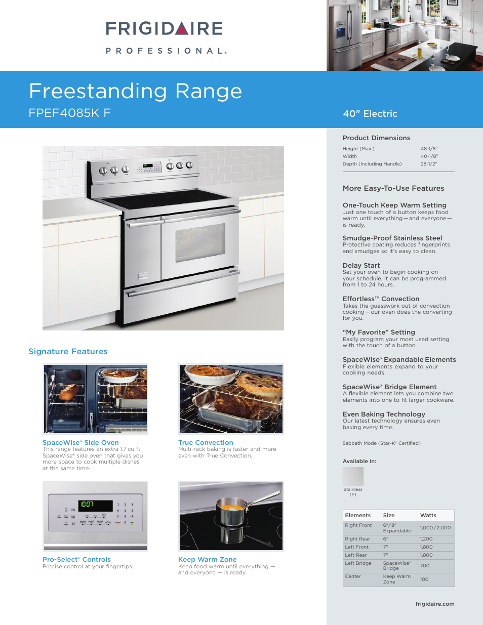 FRIGIDAIRE FPEF4085KF User Manual | 7 pages