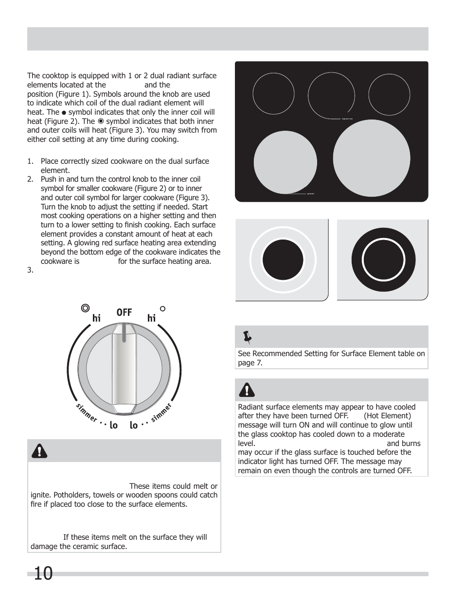 Setting surface controls, Caution | FRIGIDAIRE FGEF306TMB User Manual | Page 10 / 36