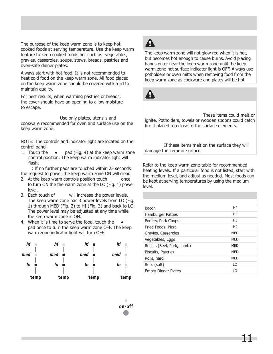 Setting surface controls, Caution | FRIGIDAIRE FGEF306TMB User Manual | Page 11 / 36