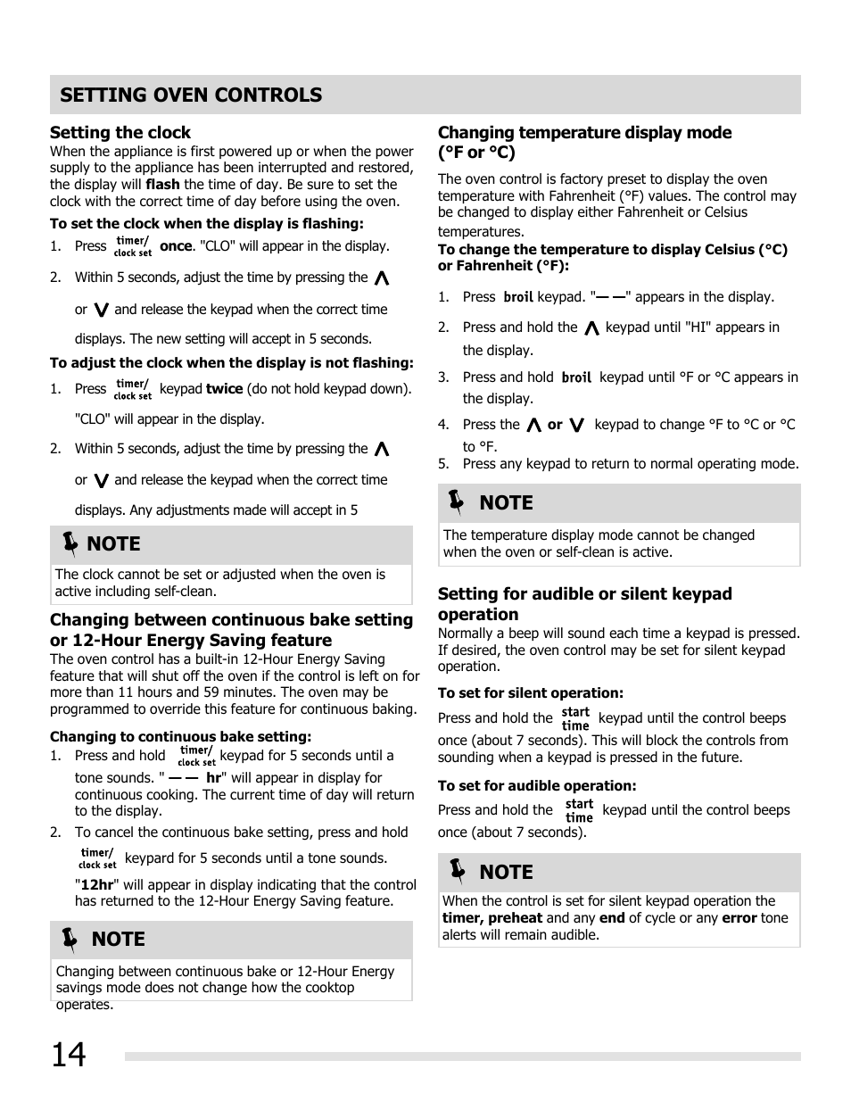 Setting oven controls | FRIGIDAIRE FGGF3032MB User Manual | Page 14 / 36