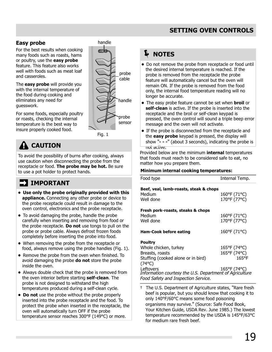 Setting oven controls, Caution | FRIGIDAIRE FGGF3032MB User Manual | Page 19 / 36