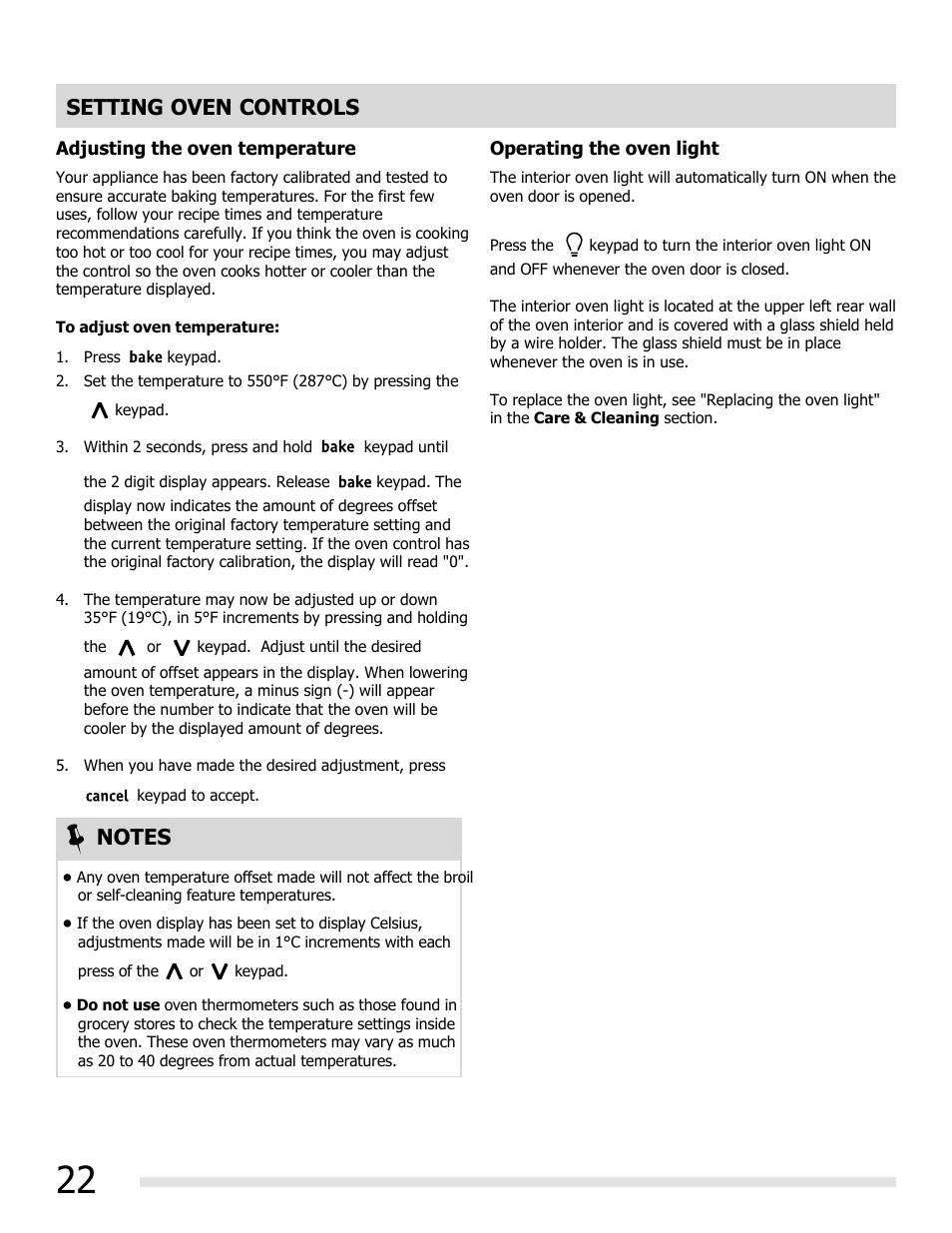 Setting oven controls | FRIGIDAIRE FGGF3032MB User Manual | Page 22 / 36