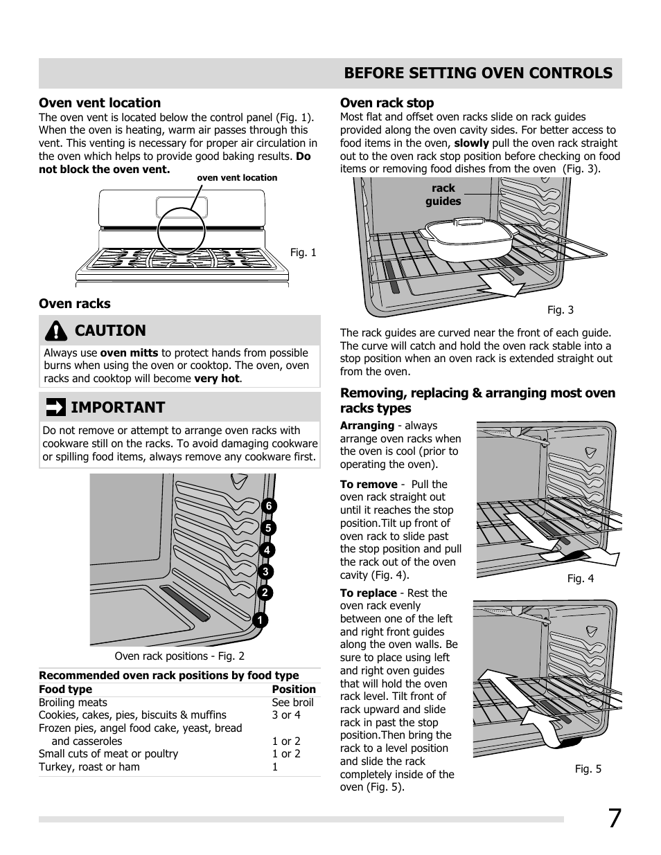 Caution, Important, Before setting oven controls | FRIGIDAIRE FGGF3032MB User Manual | Page 7 / 36