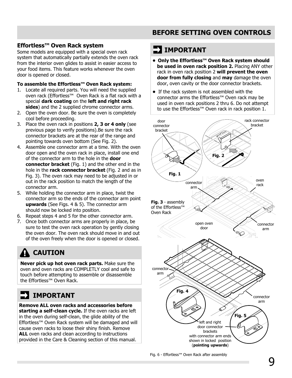 Before setting oven controls, Important, Caution | FRIGIDAIRE FGGF3032MB User Manual | Page 9 / 36