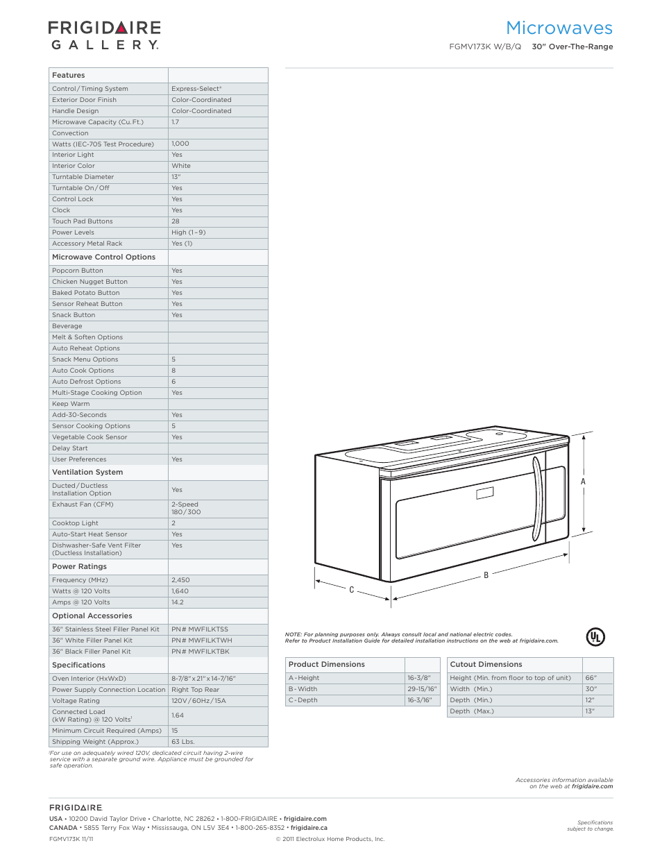 Microwaves | FRIGIDAIRE FGMV173KB User Manual | Page 2 / 7