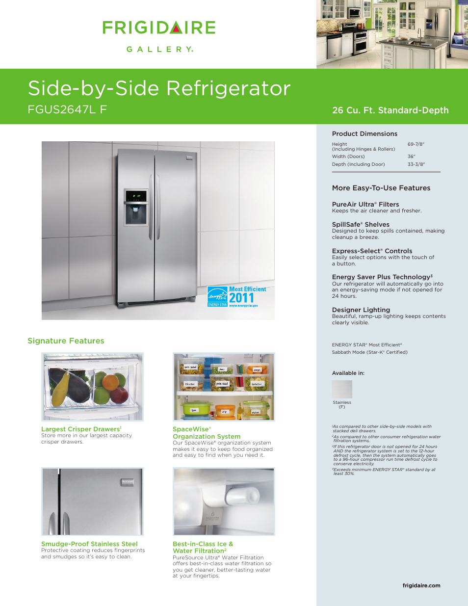 FRIGIDAIRE FGUS2647LF User Manual | 4 pages