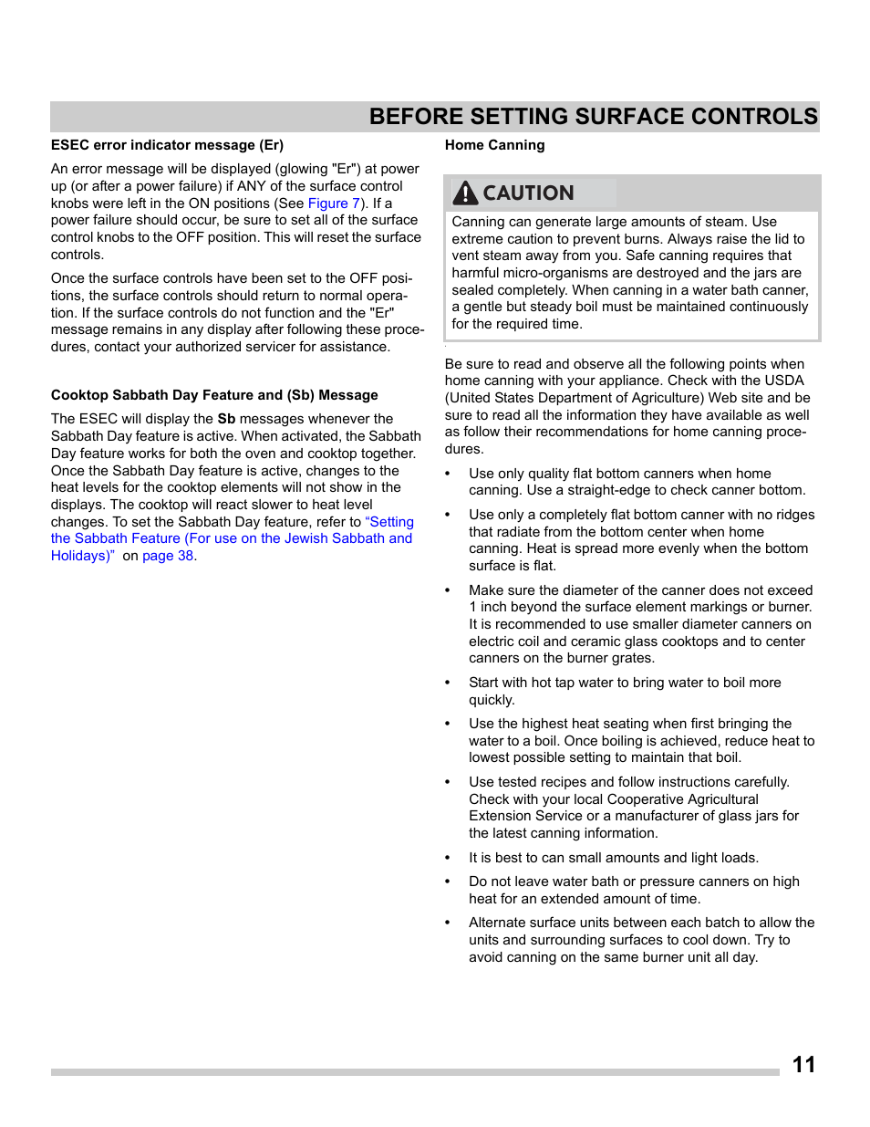 11 before setting surface controls, Caution | FRIGIDAIRE FGES3065PF User Manual | Page 11 / 55