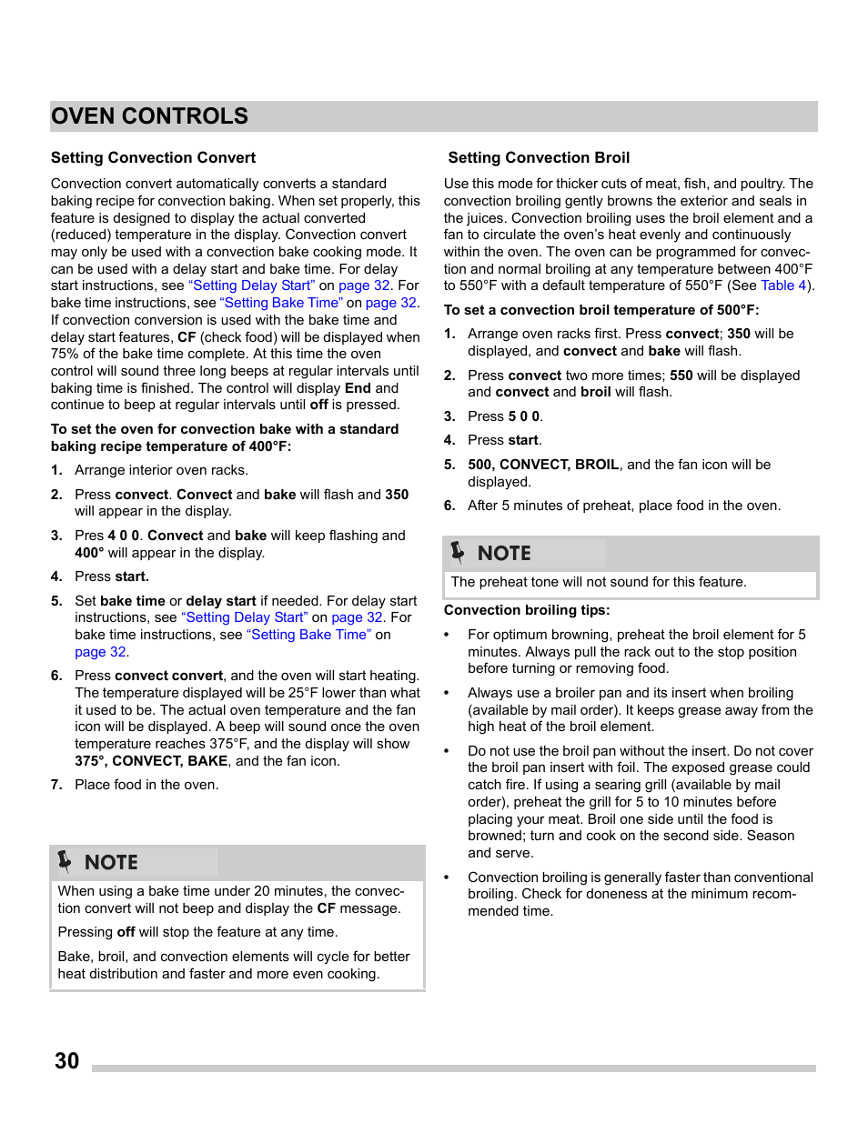 Setting convection convert, 30 oven controls | FRIGIDAIRE FGES3065PF User Manual | Page 30 / 55