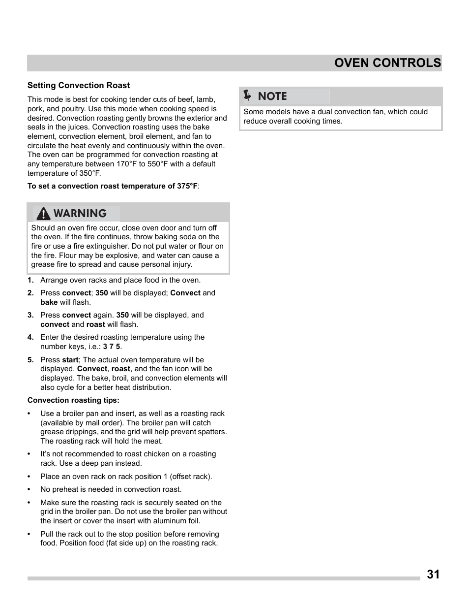 31 oven controls, Warning | FRIGIDAIRE FGES3065PF User Manual | Page 31 / 55