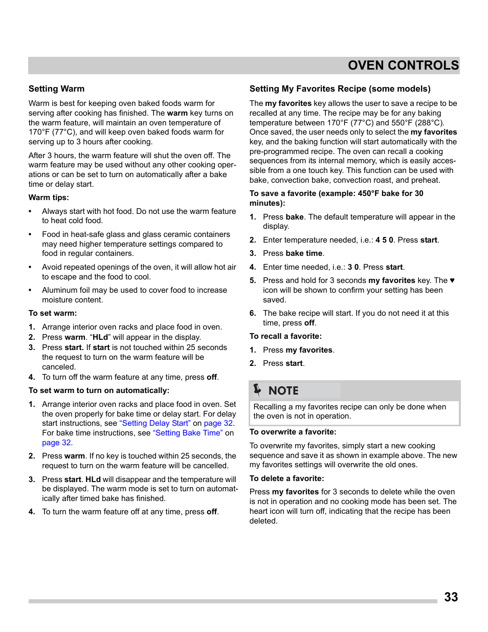 33 oven controls | FRIGIDAIRE FGES3065PF User Manual | Page 33 / 55