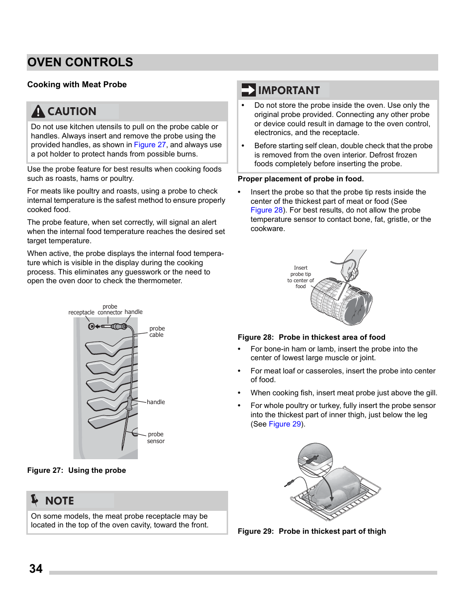 34 oven controls, Caution, Important | FRIGIDAIRE FGES3065PF User Manual | Page 34 / 55