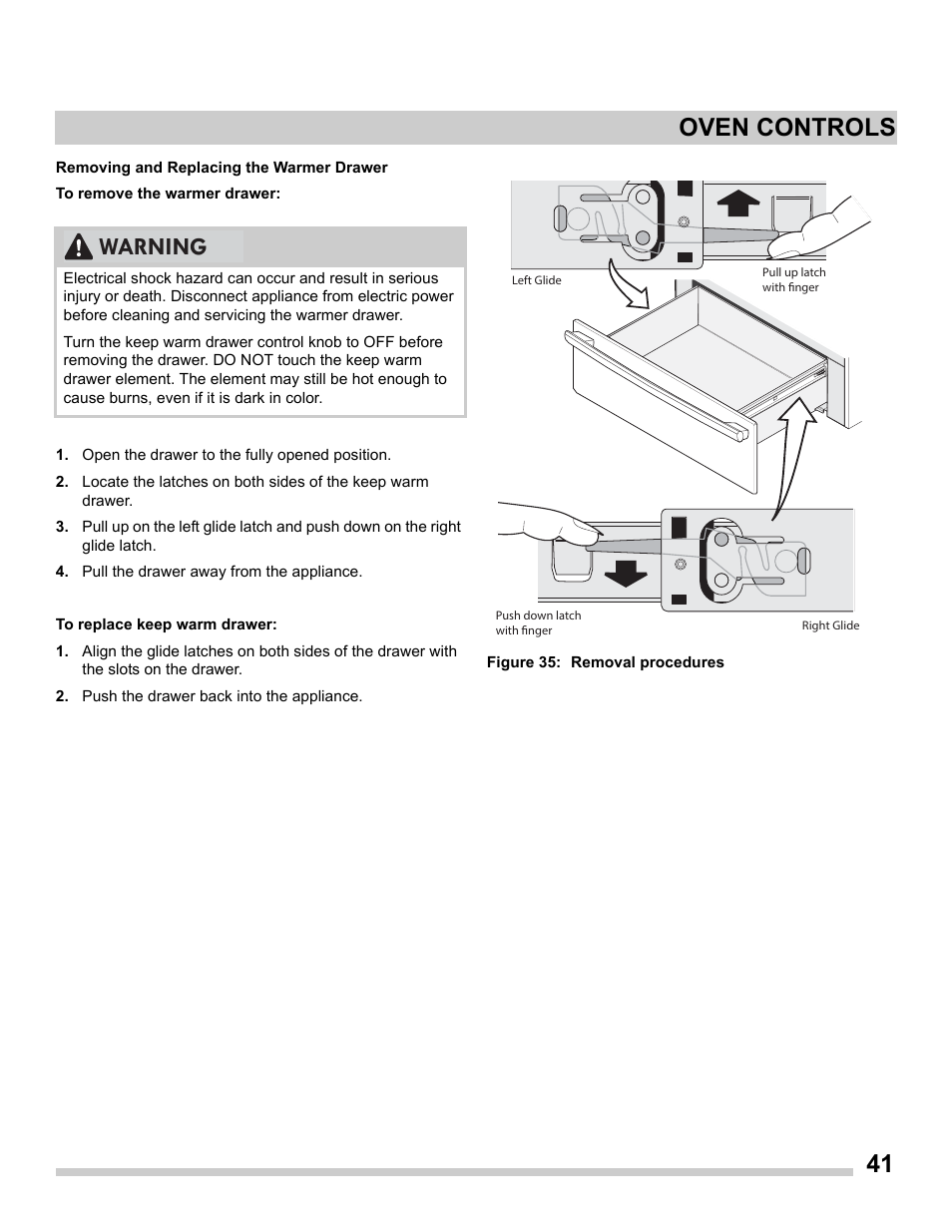 41 oven controls, Warning | FRIGIDAIRE FGES3065PF User Manual | Page 41 / 55