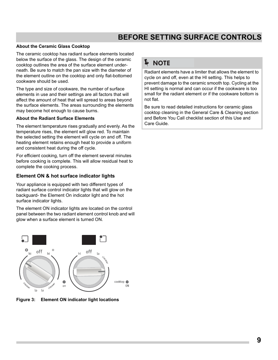 9before setting surface controls | FRIGIDAIRE FGES3065PF User Manual | Page 9 / 55