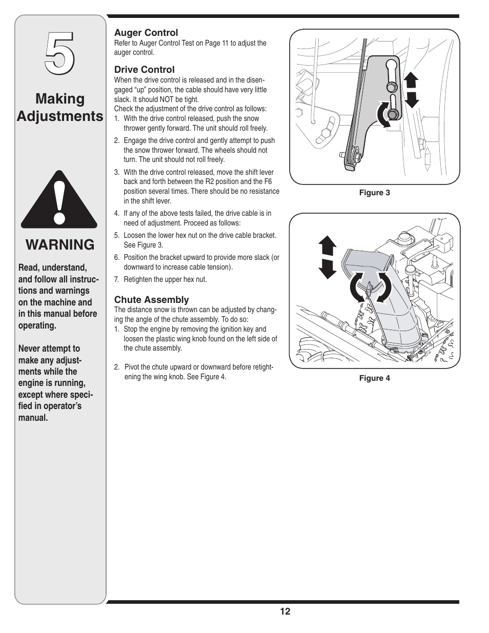 Making adjustments, Warning | MTD C Style User Manual | Page 12 / 28