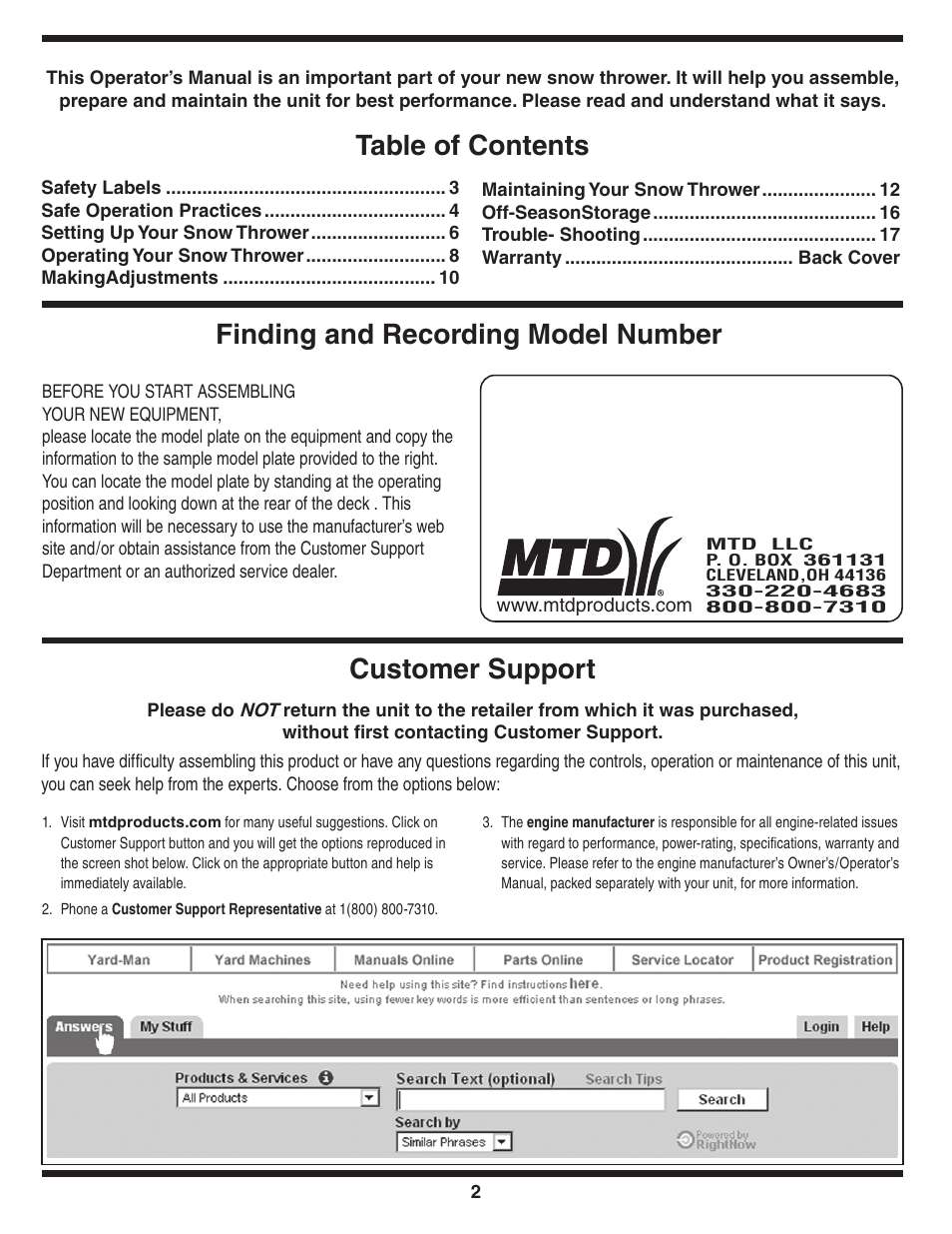 MTD C Style User Manual | Page 2 / 28