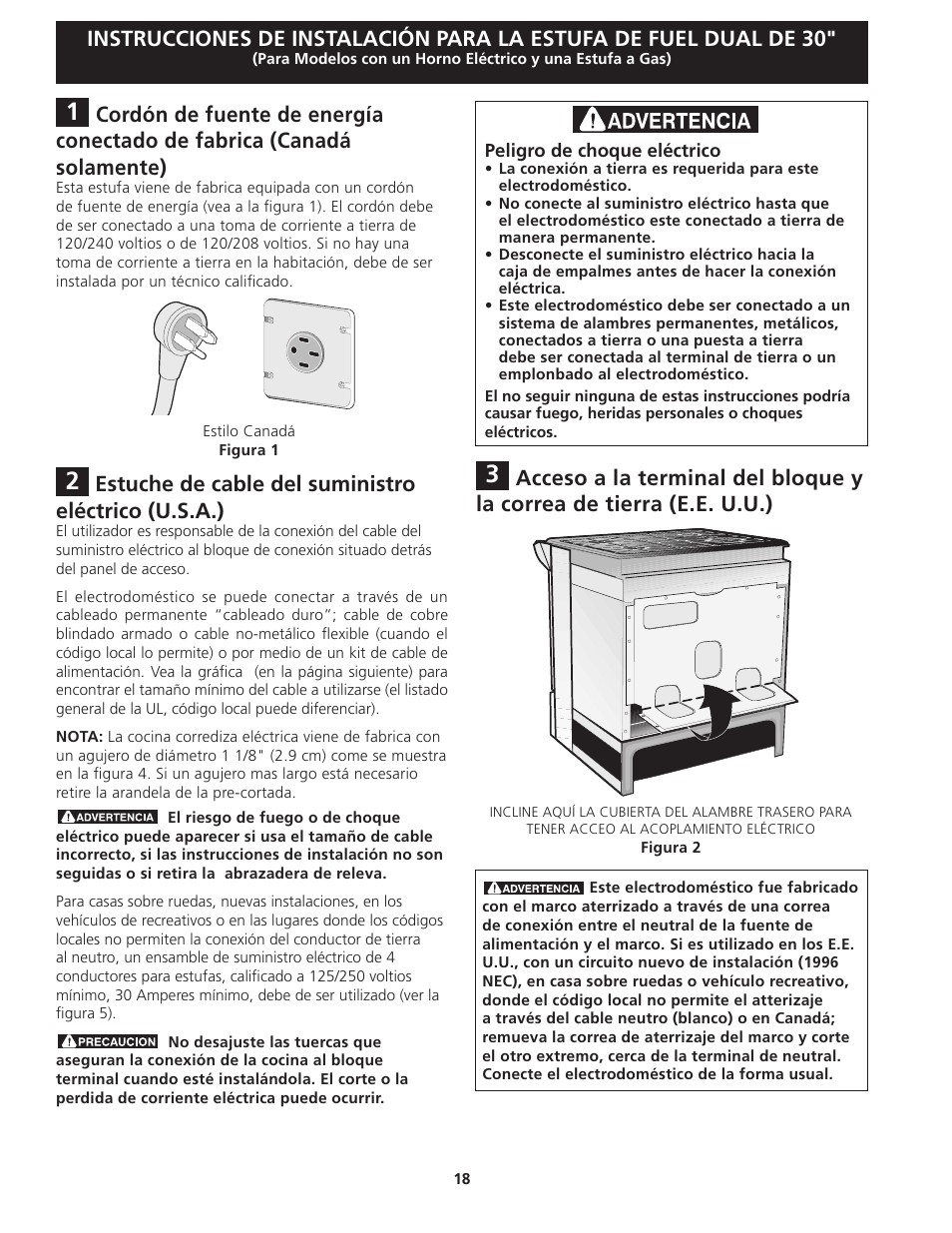 Estuche de cable del suministro eléctrico (u.s.a.) | FRIGIDAIRE FGDS3065KW User Manual | Page 18 / 40