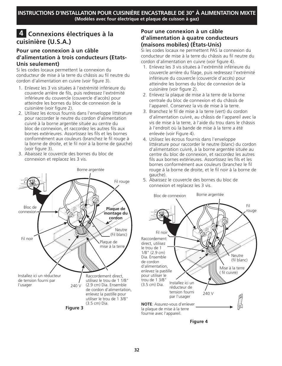 Connexions électriques à la cuisinière (u.s.a.) | FRIGIDAIRE FGDS3065KW User Manual | Page 32 / 40