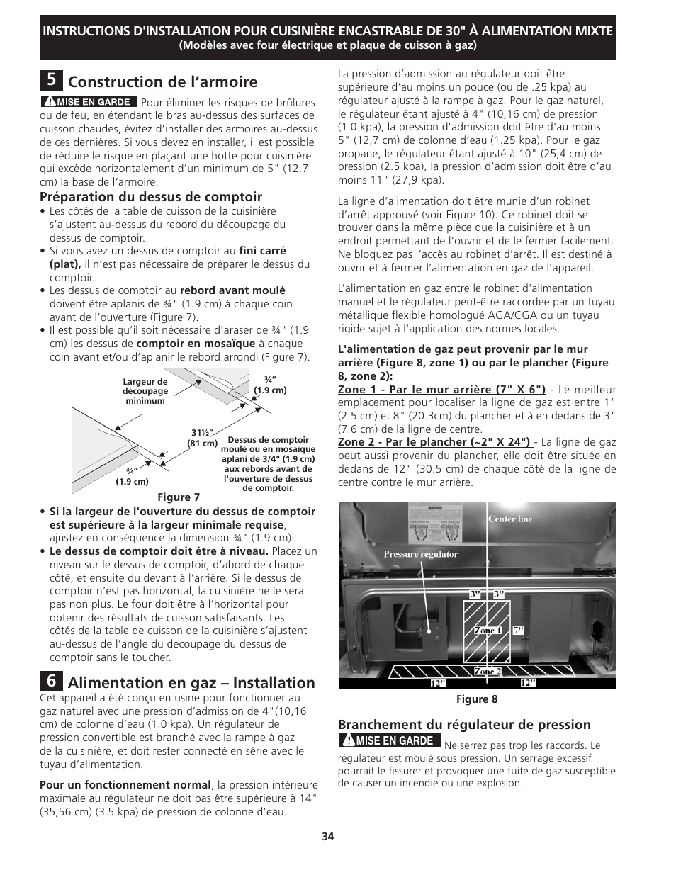 Alimentation en gaz – installation, Construction de l’armoire | FRIGIDAIRE FGDS3065KW User Manual | Page 34 / 40