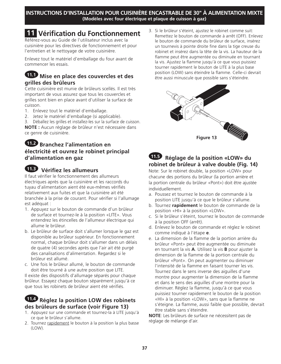 Vérification du fonctionnement | FRIGIDAIRE FGDS3065KW User Manual | Page 37 / 40