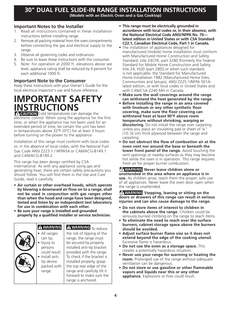 Important safety instructions | FRIGIDAIRE FGDS3065KW User Manual | Page 4 / 40