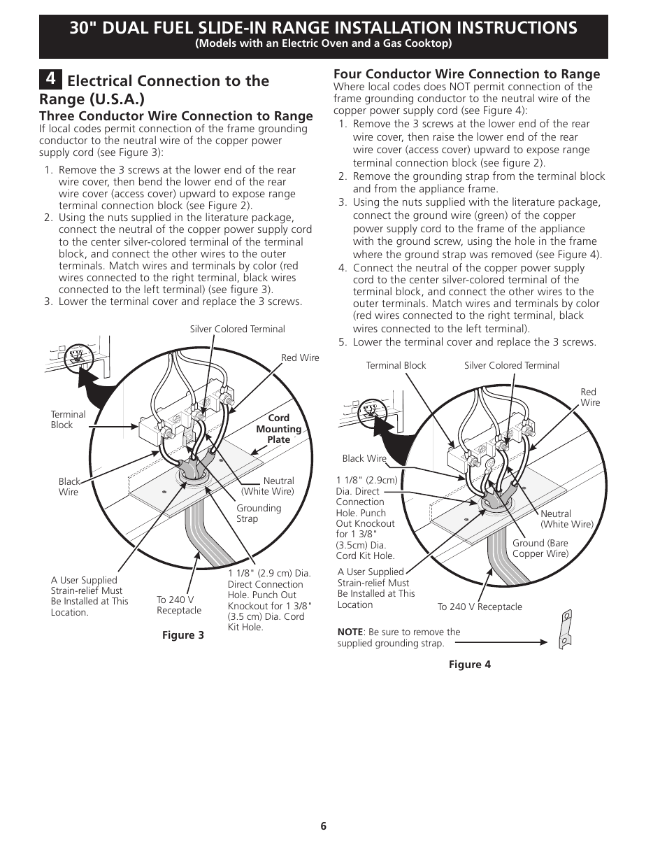 Electrical connection to the range (u.s.a.) | FRIGIDAIRE FGDS3065KW User Manual | Page 6 / 40