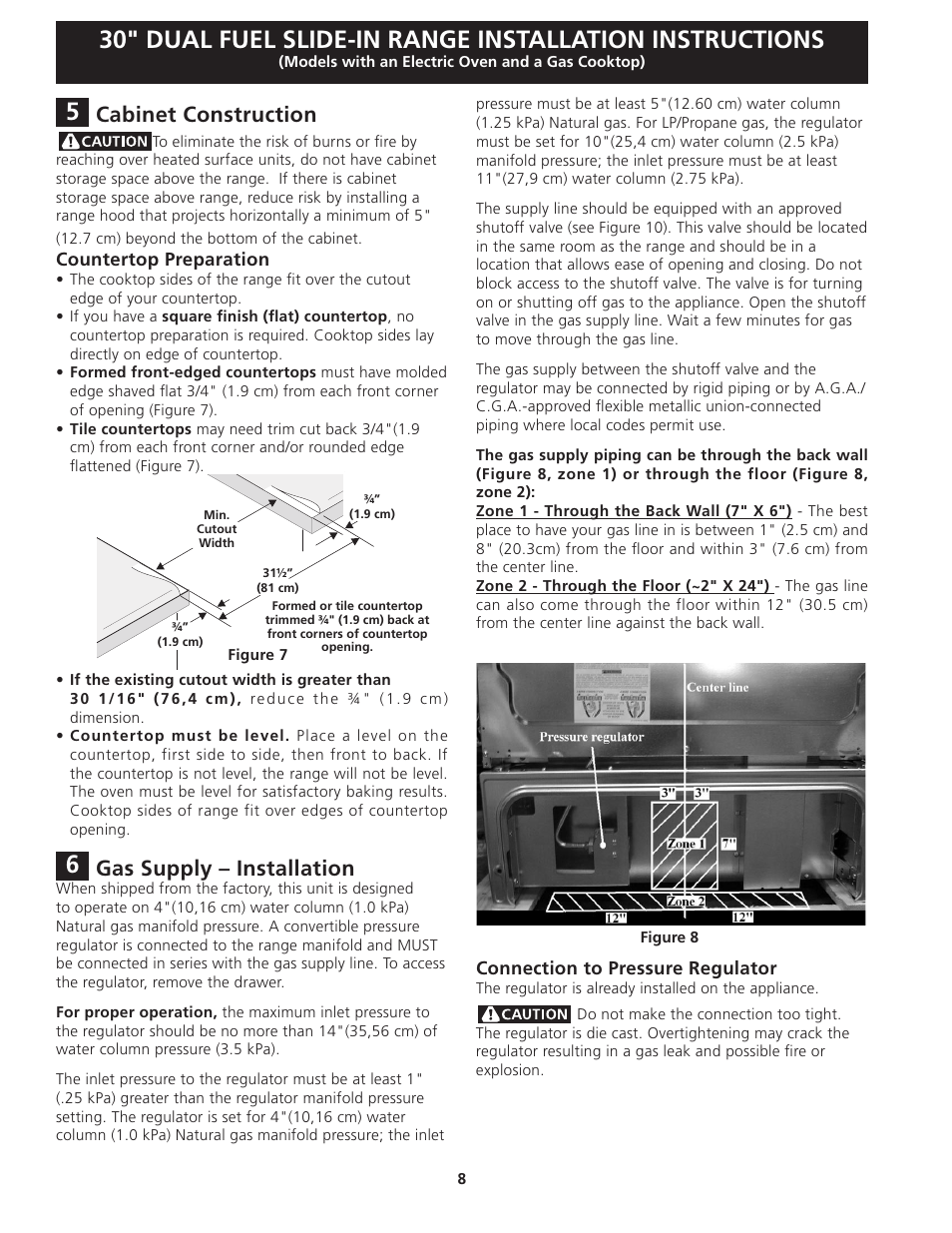 Cabinet construction, Gas supply – installation | FRIGIDAIRE FGDS3065KW User Manual | Page 8 / 40