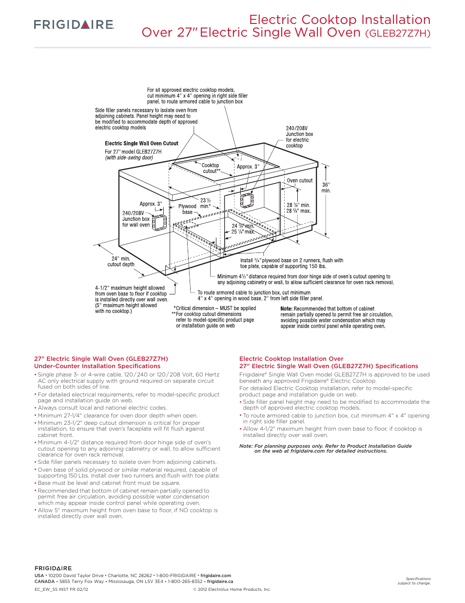 Gleb27z7h) | FRIGIDAIRE FGIC3067MB User Manual | Page 5 / 5