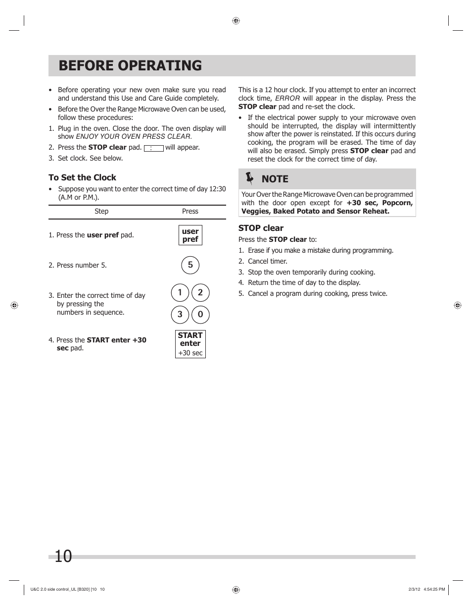 Before operating | FRIGIDAIRE FGMV205KF User Manual | Page 10 / 29