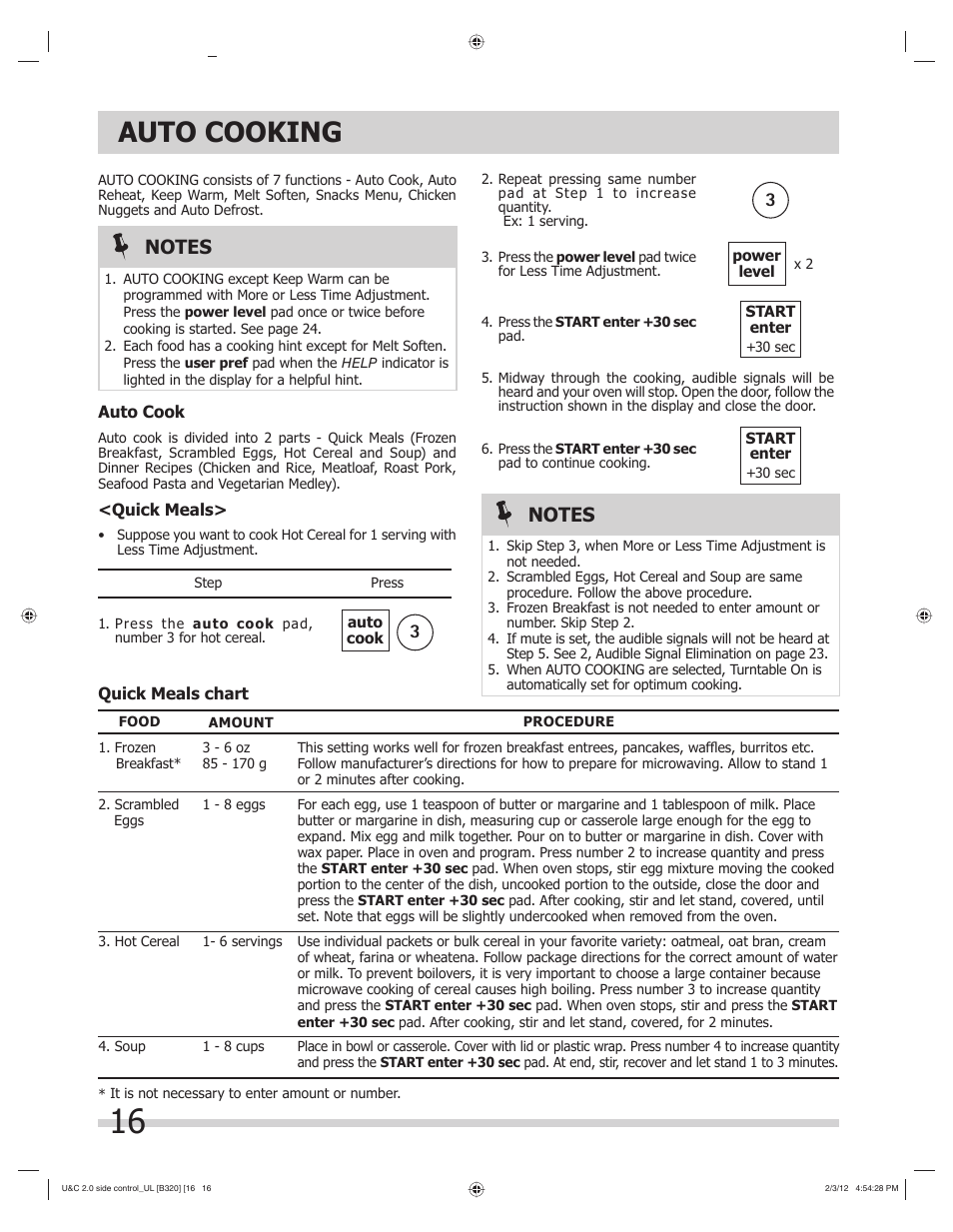 Auto cooking | FRIGIDAIRE FGMV205KF User Manual | Page 16 / 29