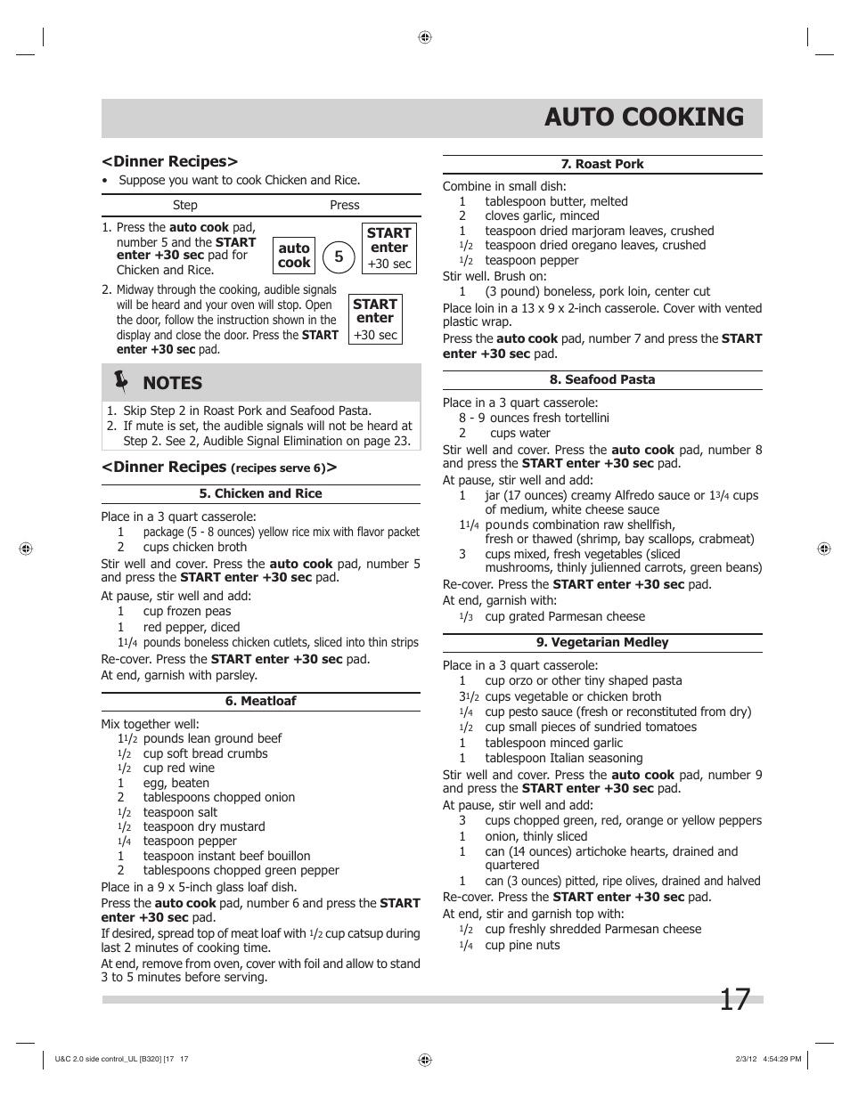 Auto cooking | FRIGIDAIRE FGMV205KF User Manual | Page 17 / 29