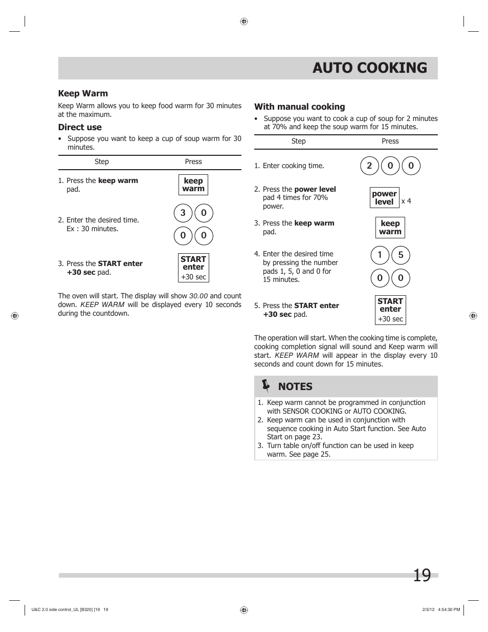 Auto cooking | FRIGIDAIRE FGMV205KF User Manual | Page 19 / 29