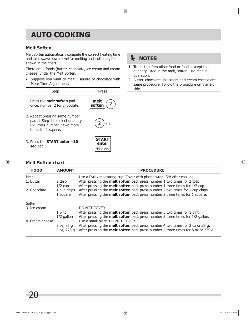 Auto cooking | FRIGIDAIRE FGMV205KF User Manual | Page 20 / 29