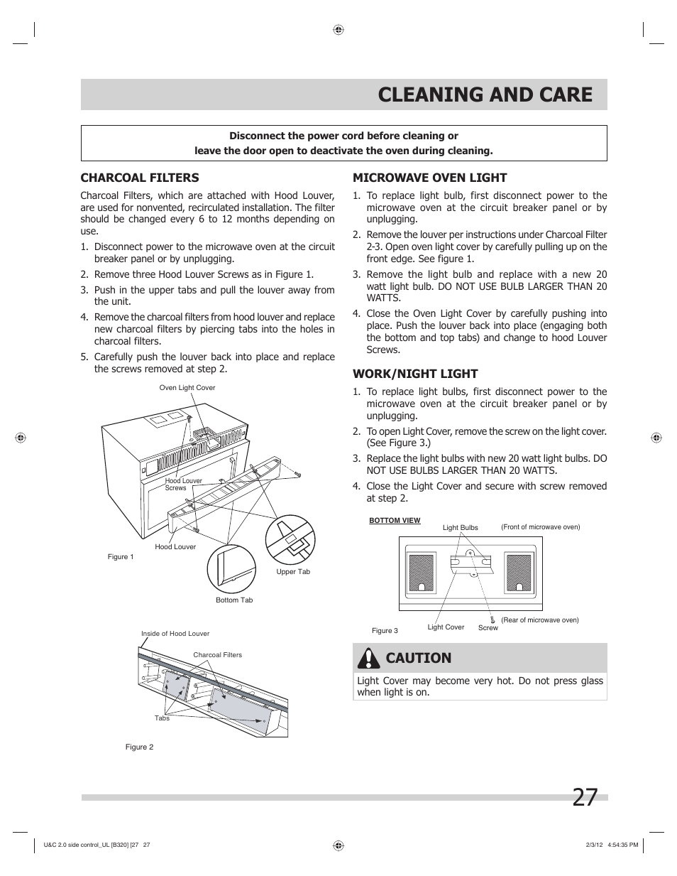 Cleaning and care, Caution | FRIGIDAIRE FGMV205KF User Manual | Page 27 / 29