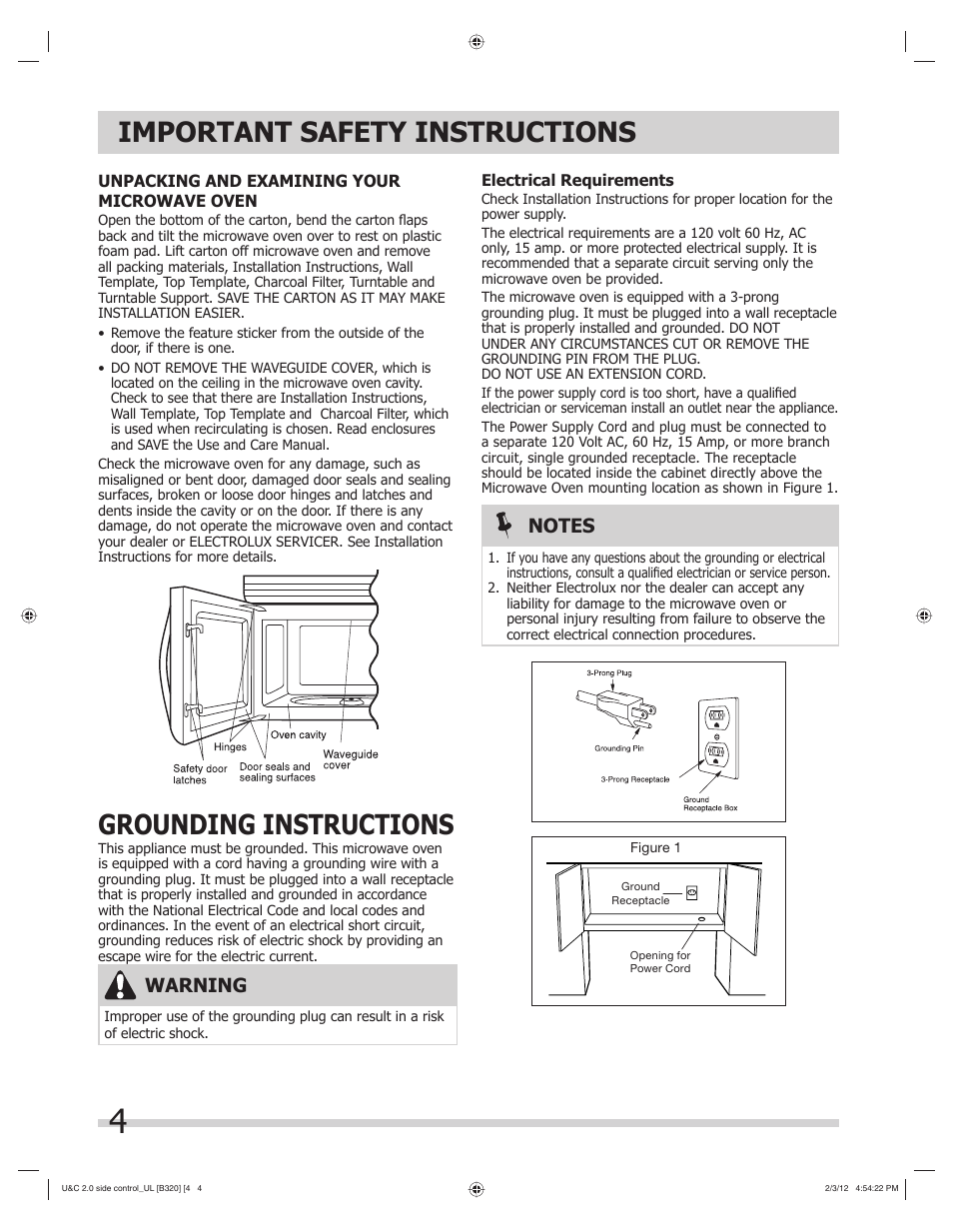 Important safety instructions, Grounding instructions, Warning | FRIGIDAIRE FGMV205KF User Manual | Page 4 / 29