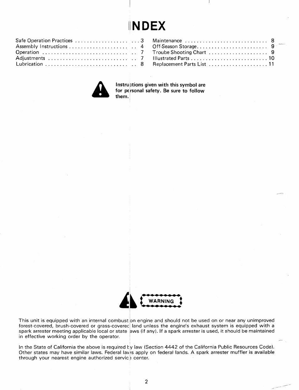 Ndex | Bolens 24596-9 User Manual | Page 2 / 12