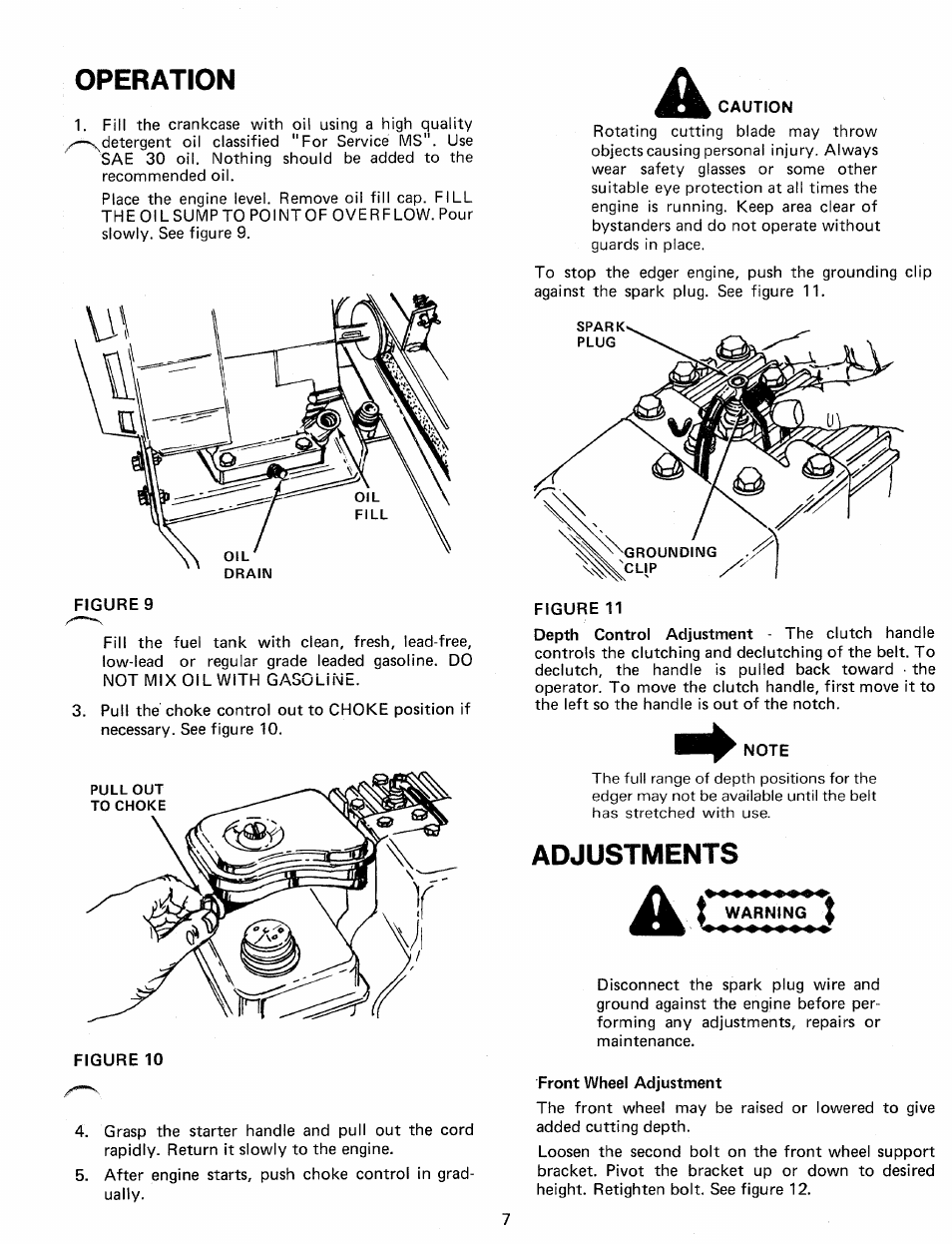 Operation, Adjustments, Operation adjustments | Bolens 24596-9 User Manual | Page 7 / 12