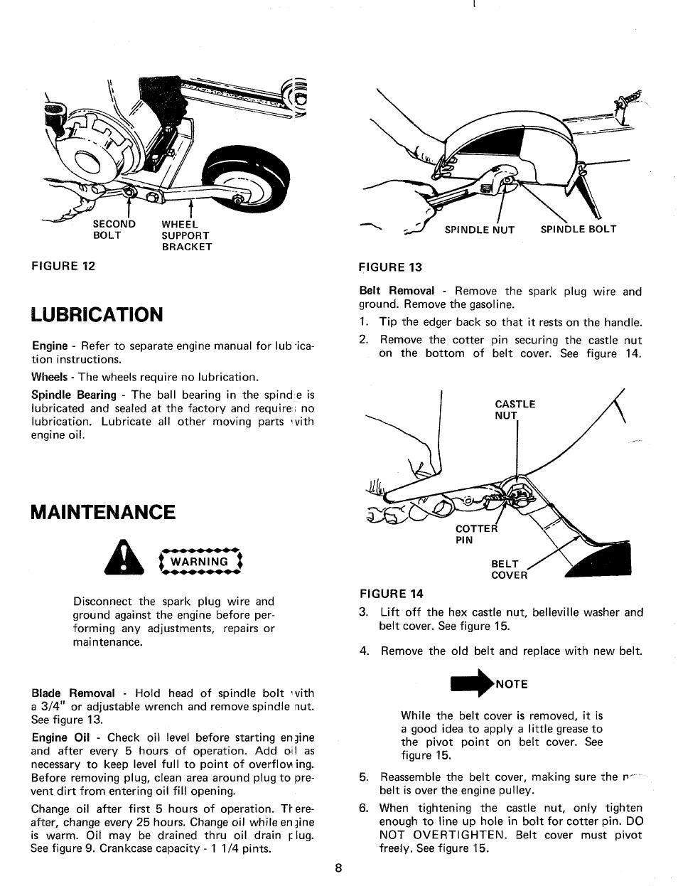 Lubrication, Maintenance | Bolens 24596-9 User Manual | Page 8 / 12